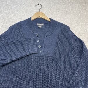 Eddie Bauer Henley Sweater‎ Mens Medium Blue Knit Heavyweight Outdoors